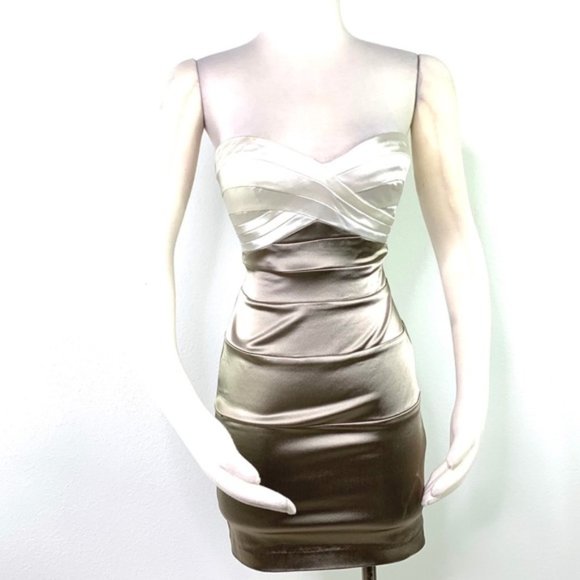 bebe Dresses & Skirts - BEBE Lined Color Block Strapless Dress